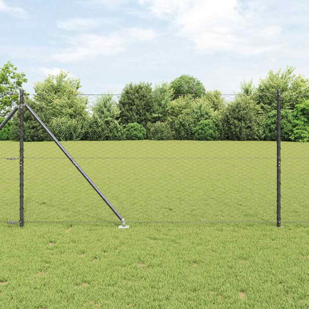Hexagonal Fence with Post 25 x 1 m PVC-Coated Steel Mesh mesh Size 36 mm mesh Grey 1.2 m