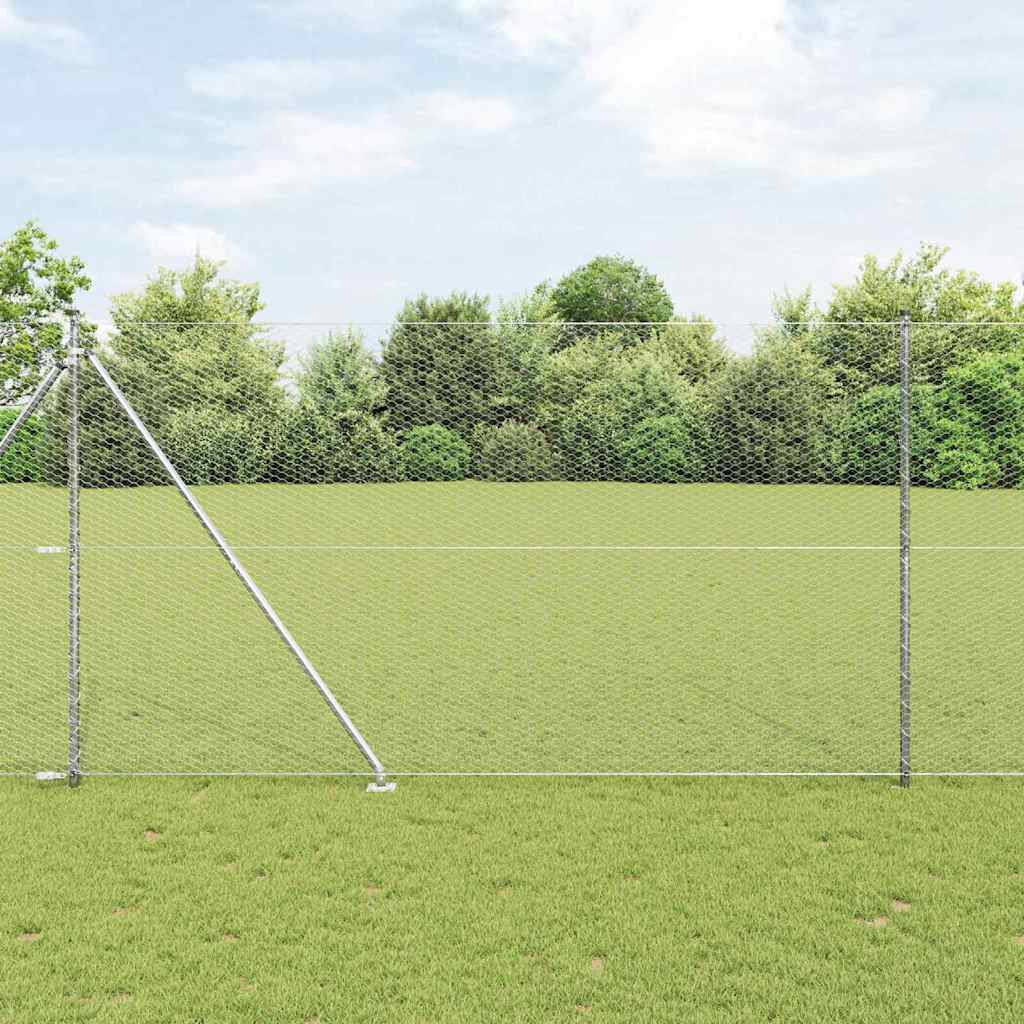 Hexagonal Fence with Post 10 x 0.4 m Silver Galvanised Steel mesh Size 25 mm mesh 1.5 m