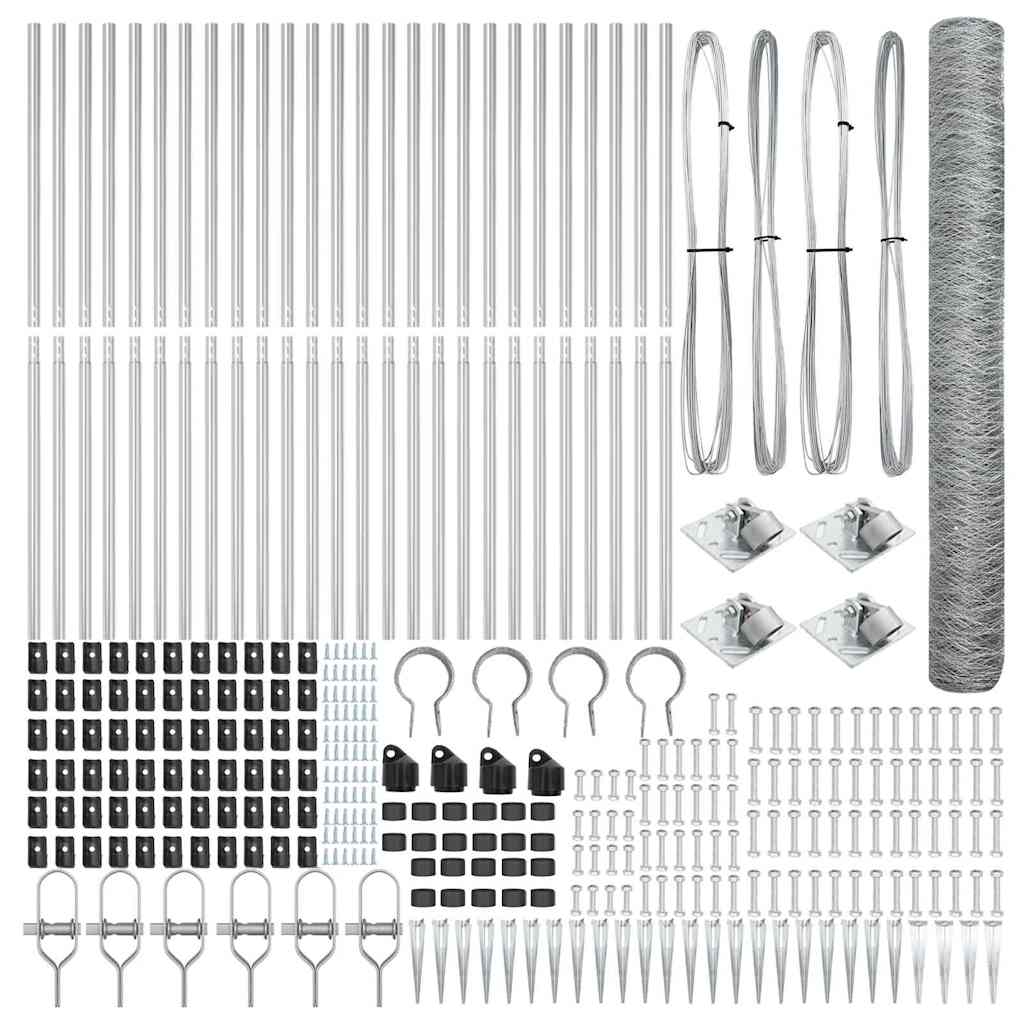 Hexagonal Fence with Post 50 x 0.4 m Silver Galvanised Steel mesh Size 36 mm mesh 1.4 m