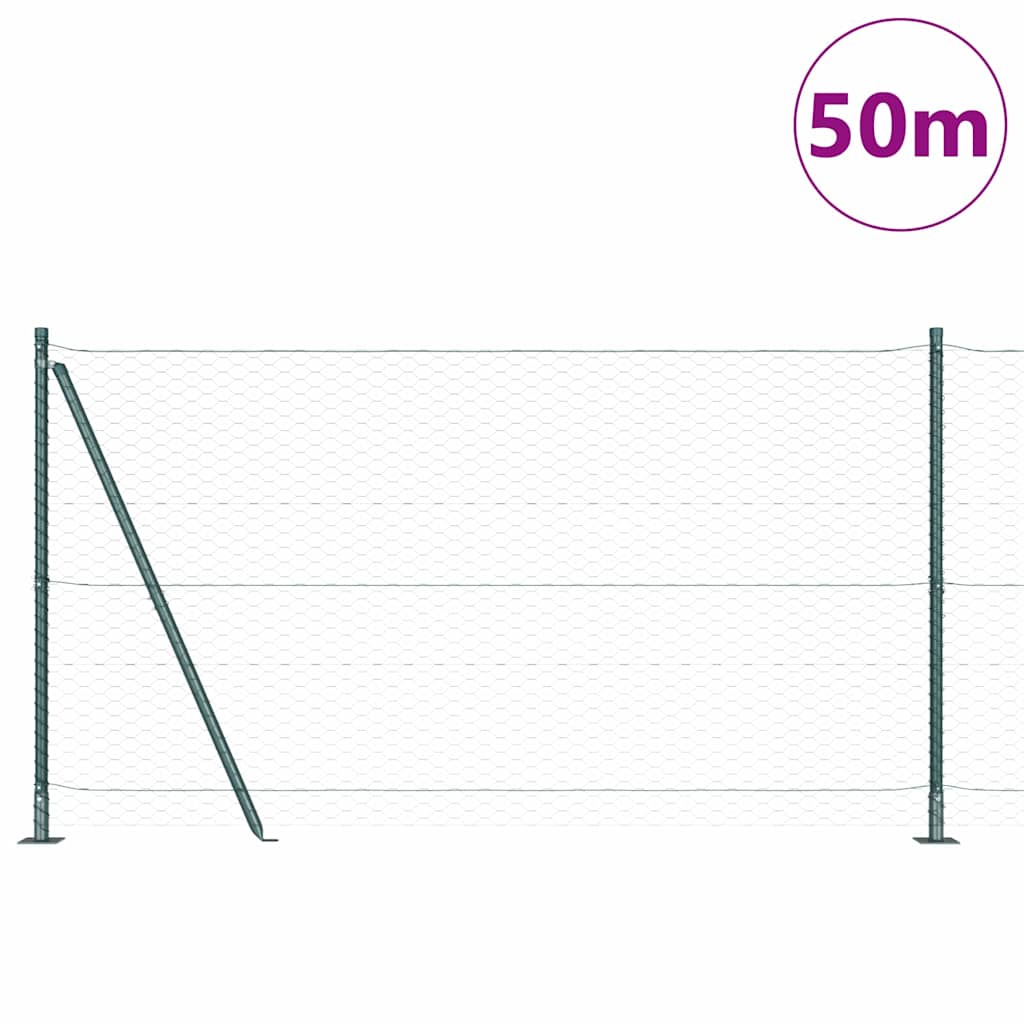 Hexagonal Fence with Concrete Base 50 x 1 m PVC-Coated Steel Green mesh Size 36 mm mesh 1.2 m