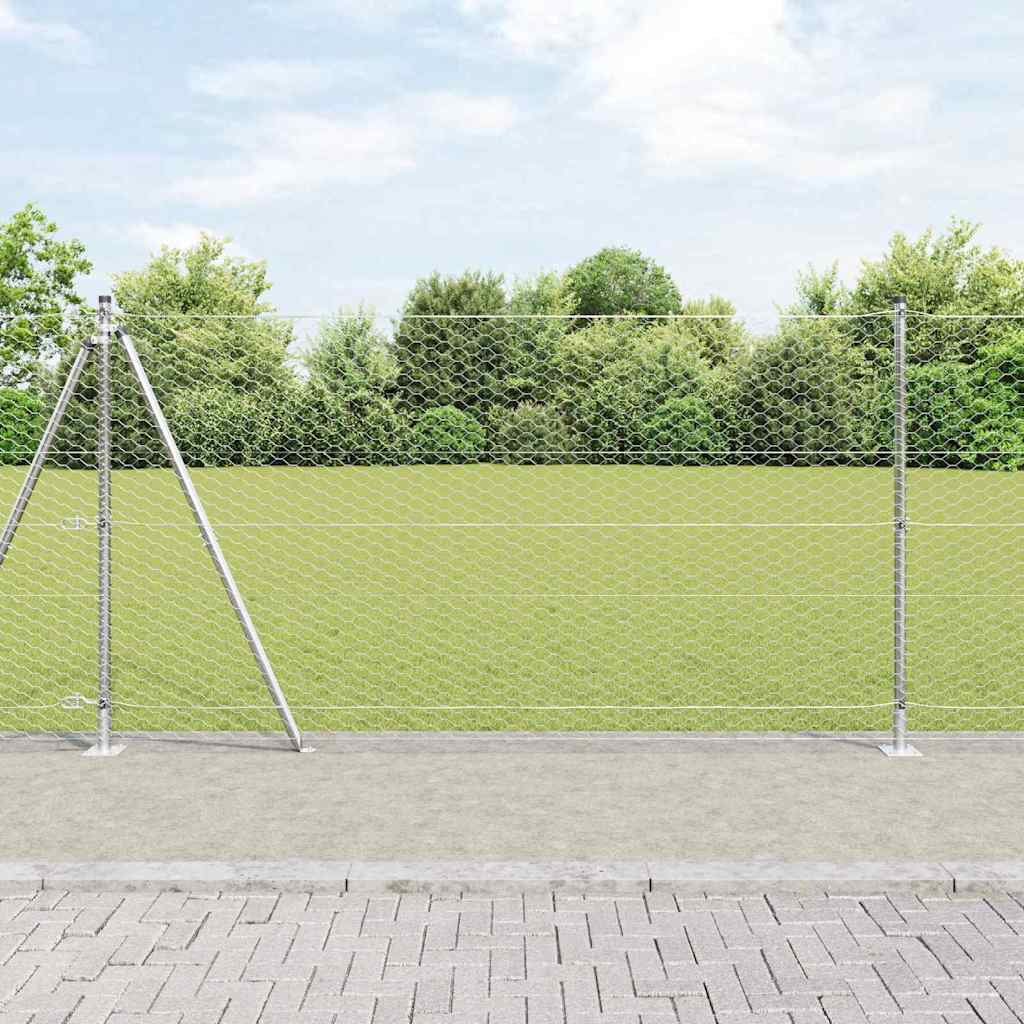 vidaXL Hexagonal Fence with Concrete Base 10 x 1.2 m Galvanised Steel 1