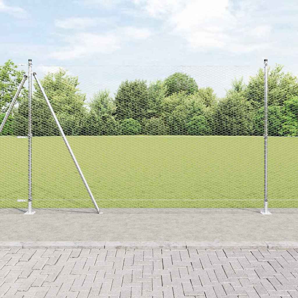 vidaXL Hexagonal Fence with Concrete Base 10 x 1.4 m Galvanised Steel 1