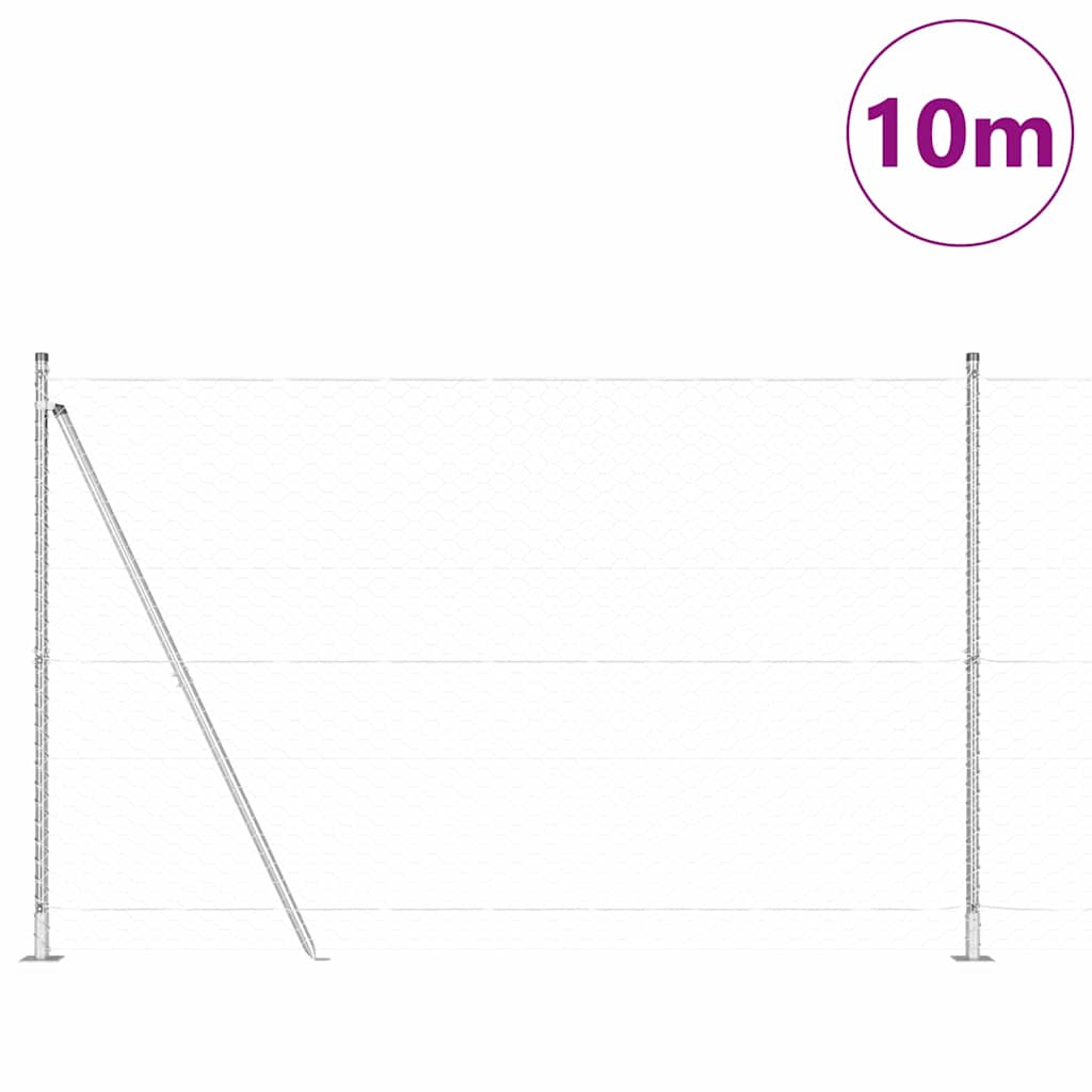 vidaXL Hexagonal Fence with Concrete Base 10 x 1.4 m Galvanised Steel 3