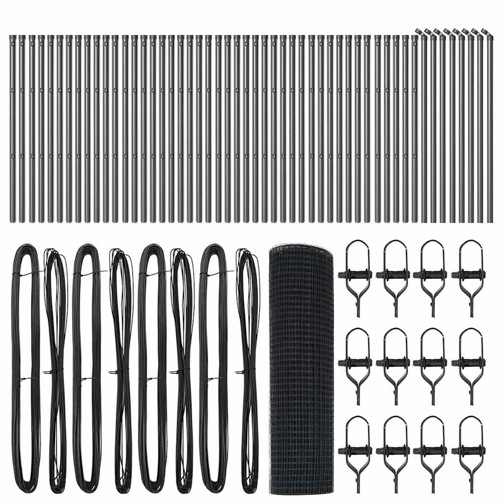 Welded Wire Fence Ground Fix 100 x 0.4 m PVC-Coated Steel Grey 0.5 m 2.5 x 2.5 cm mesh