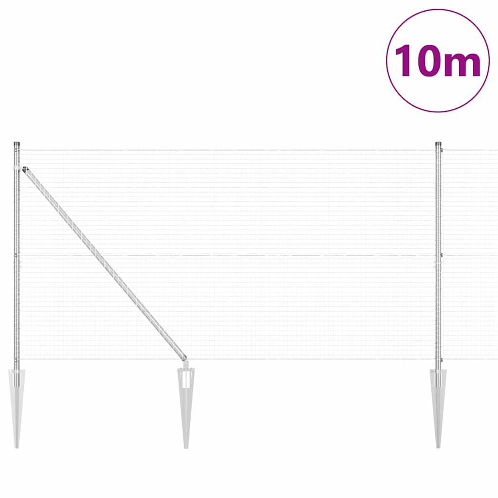 vidaXL Welded Wire Fence with Spikes 10 x 0.8 m Galvanised Steel Mesh 3