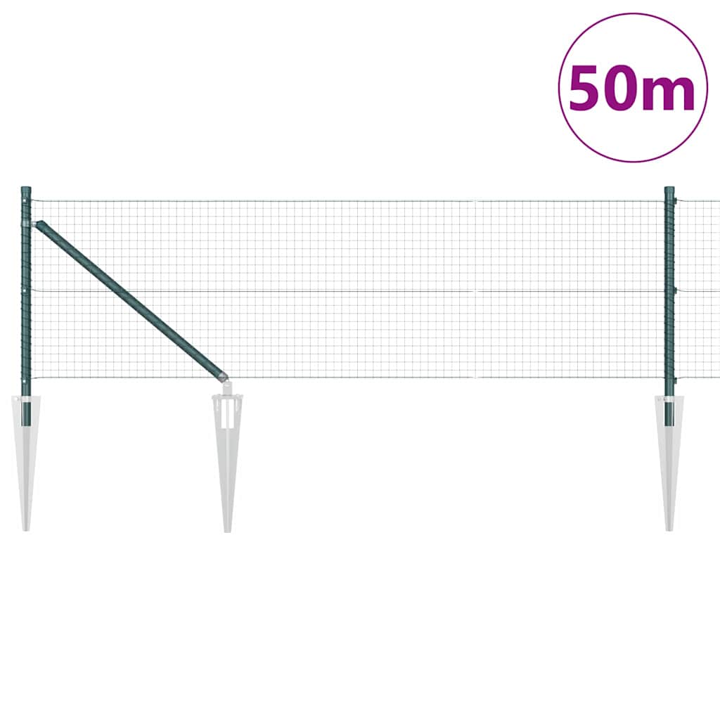 Welded Wire Fence with Spikes 50 x 1 m PVC-coated Steel Green mesh Size 25 x 25 mm mesh 0.5 m