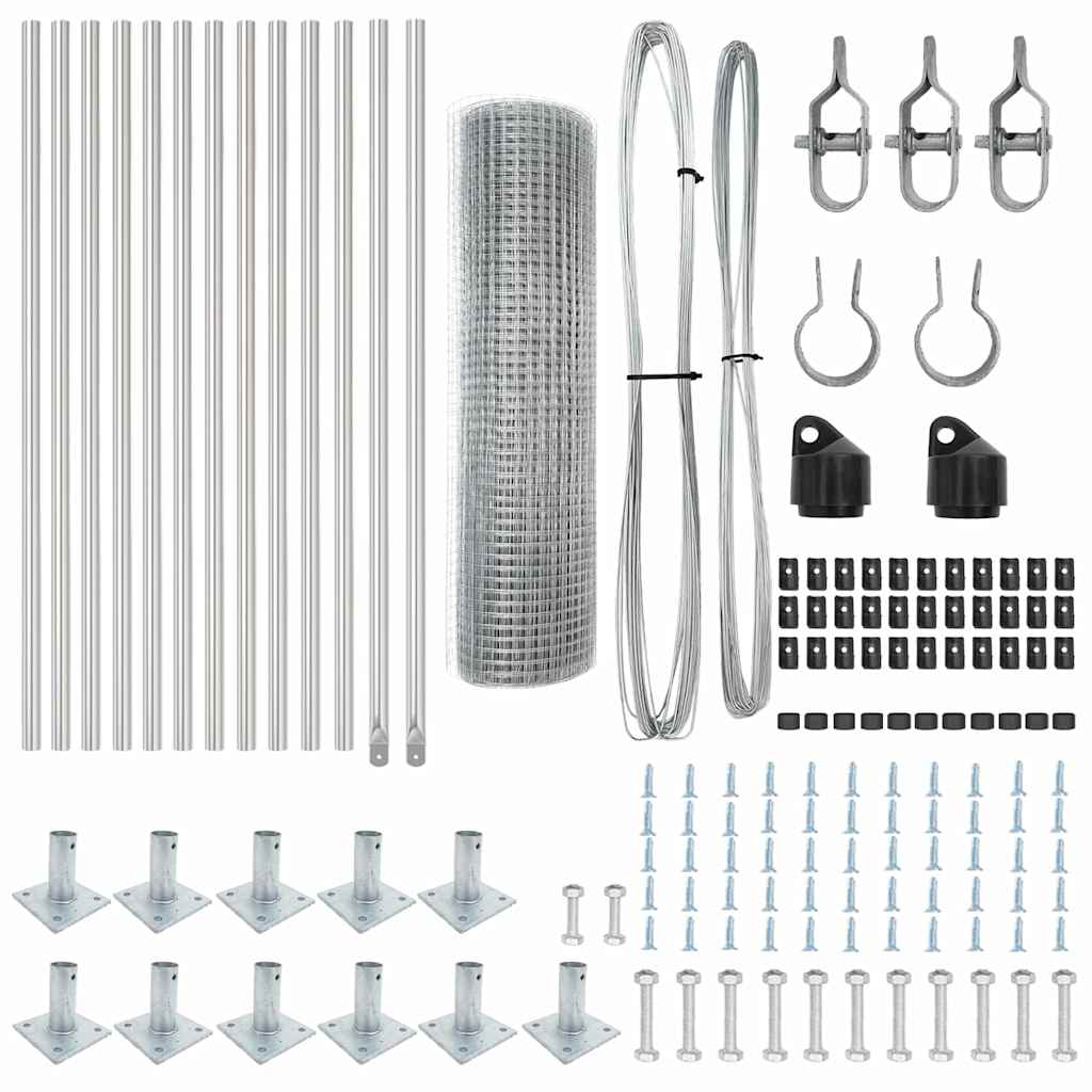 vidaXL Welded Wire Fence with Concrete Base 25 x 0.6 m Silver Mesh 6