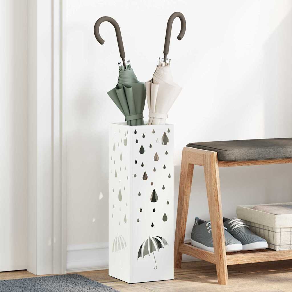 vidaXL Rain Umbrella Stand White 15.5 x 15.5 x 49 cm Steel 1