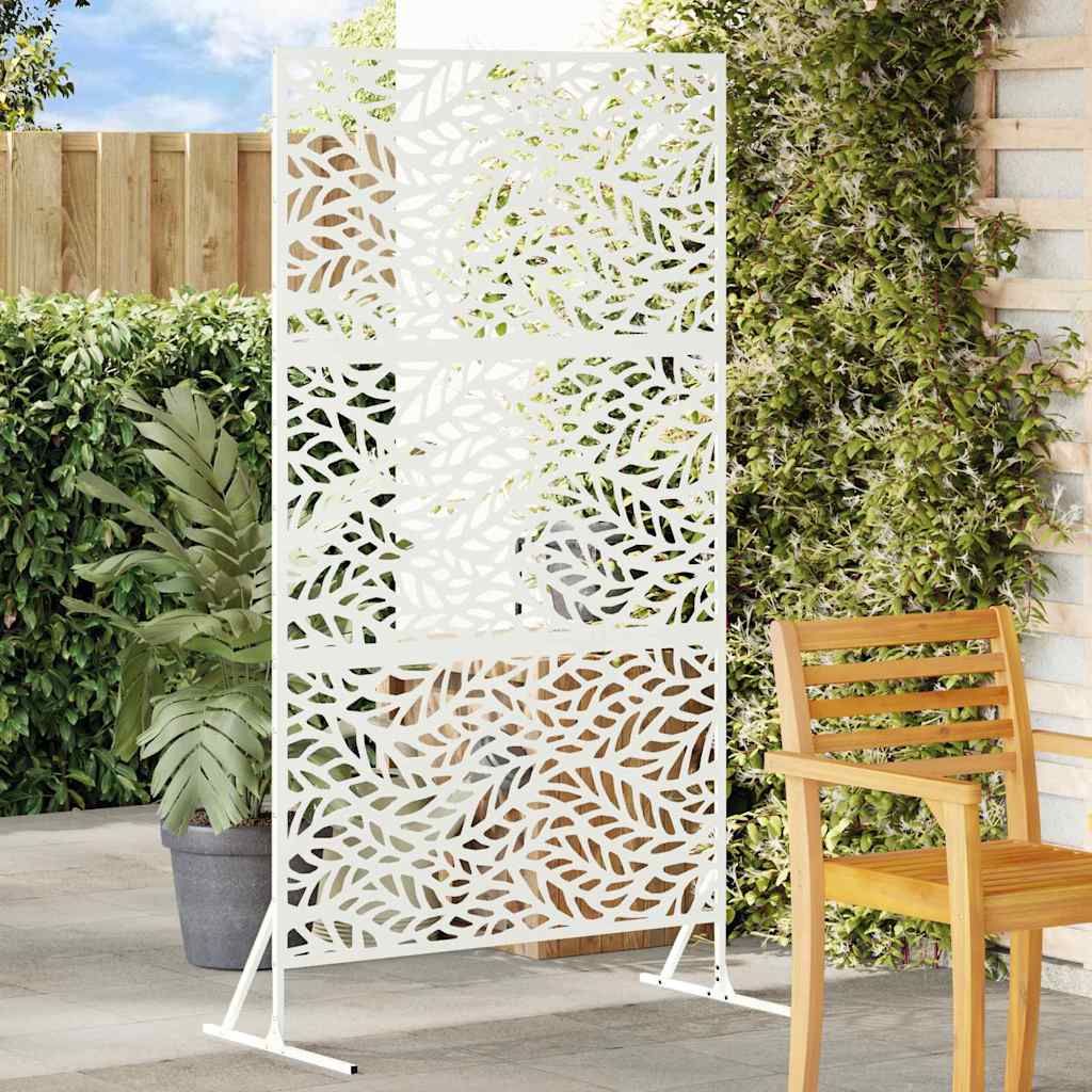Privacy Screen 100 x 50 x 180 cm Steel White Leaf pattern