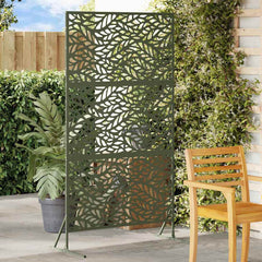 Privacy Screen 100 x 50 x 180 cm Steel Olive Green Leaf pattern
