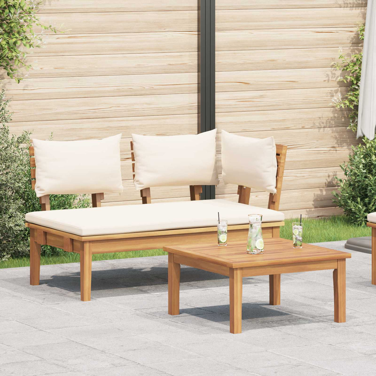 Garden Bench and Table Set 2 pcs Cream and Brown Cream white Corner bench +table