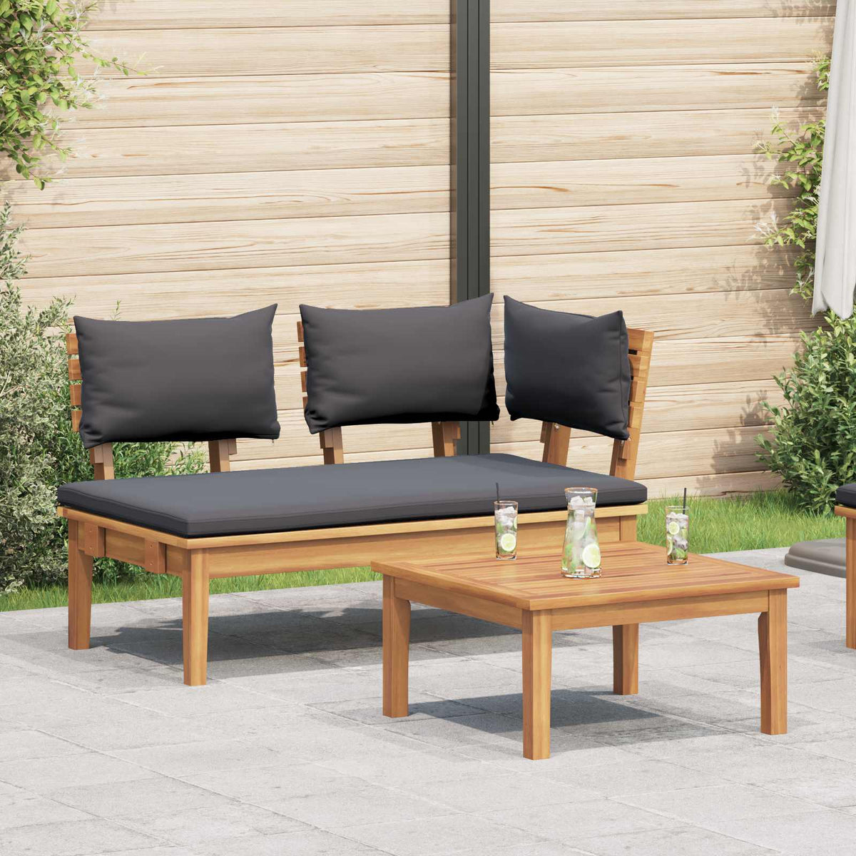 Garden Bench and Table Set 2 pcs Cream and Brown Dark grey Corner bench +table
