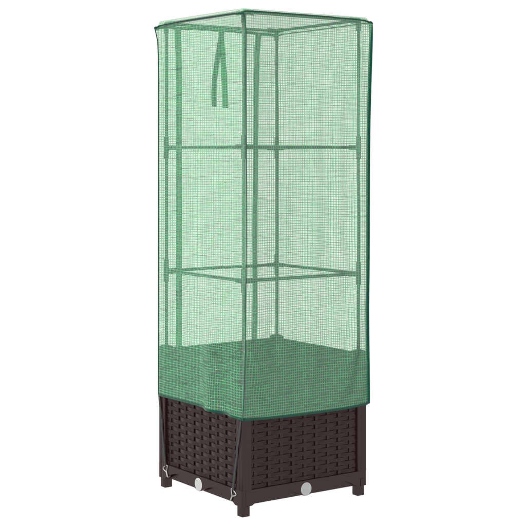 vidaXL Raised Bed with Greenhouse Cover Rattan Look 40x40x139 cm 6