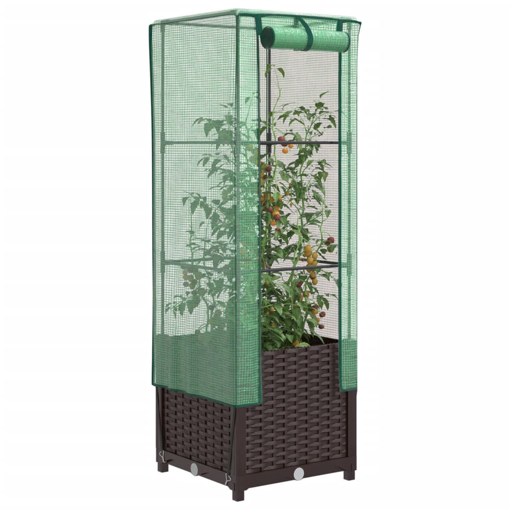 vidaXL Raised Bed with Greenhouse Cover Rattan Look 40x40x139 cm 1