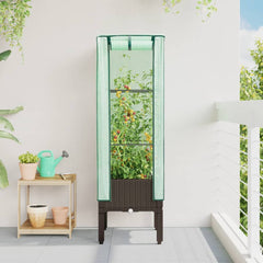 vidaXL Raised Bed with Greenhouse Cover Rattan Look 40x40x140 cm 3