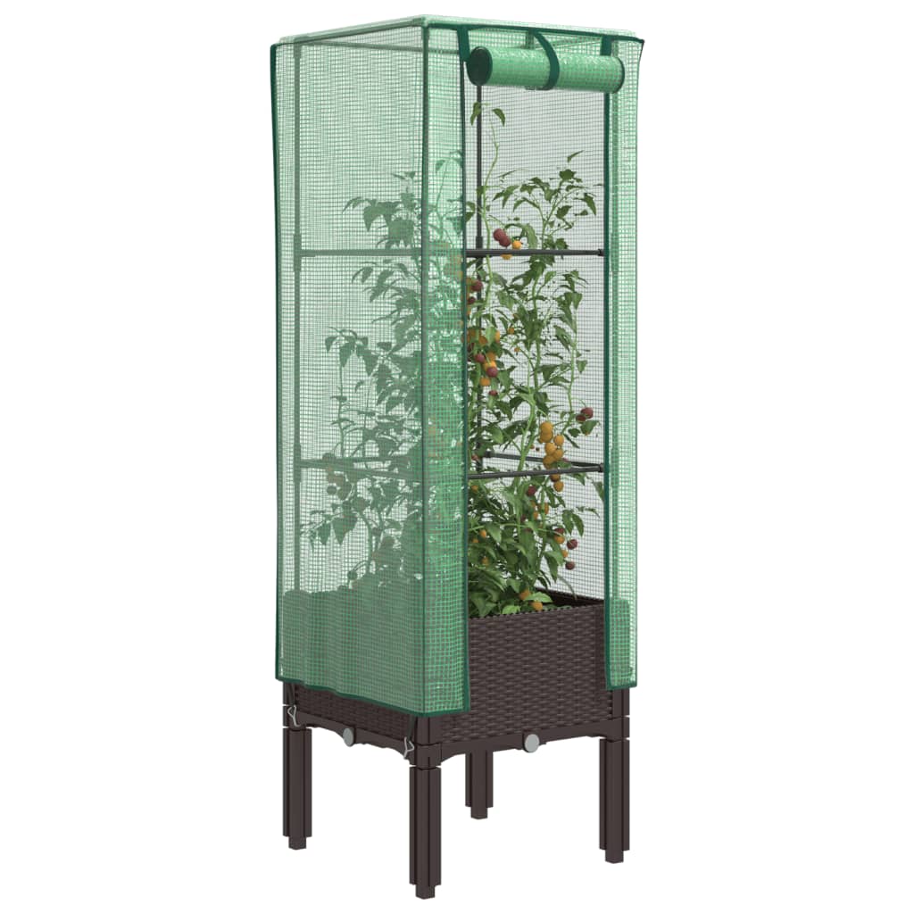 vidaXL Raised Bed with Greenhouse Cover Rattan Look 40x40x140 cm 1