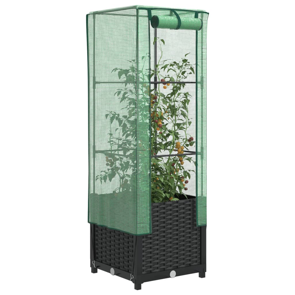 vidaXL Raised Bed with Greenhouse Cover Rattan Look 40x40x139 cm 1