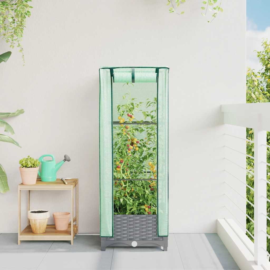 vidaXL Raised Bed with Greenhouse Cover Rattan Look 40x40x123 cm 3