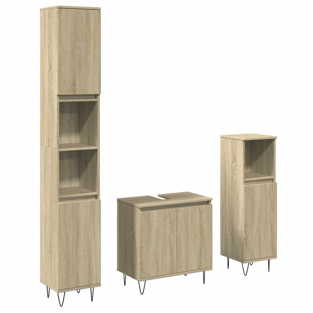 3 Piece Bathroom Furniture Set Engineered Wood Sonoma oak