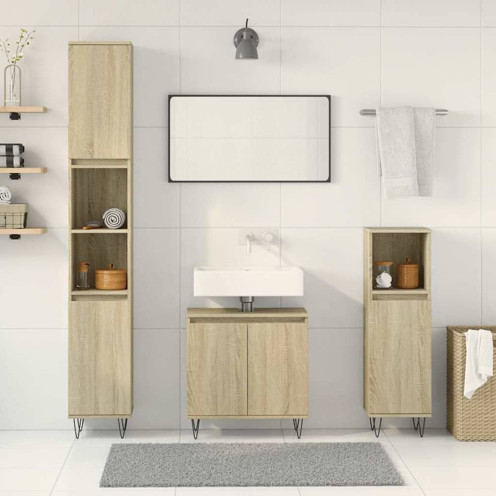 3 Piece Bathroom Furniture Set Engineered Wood Sonoma oak