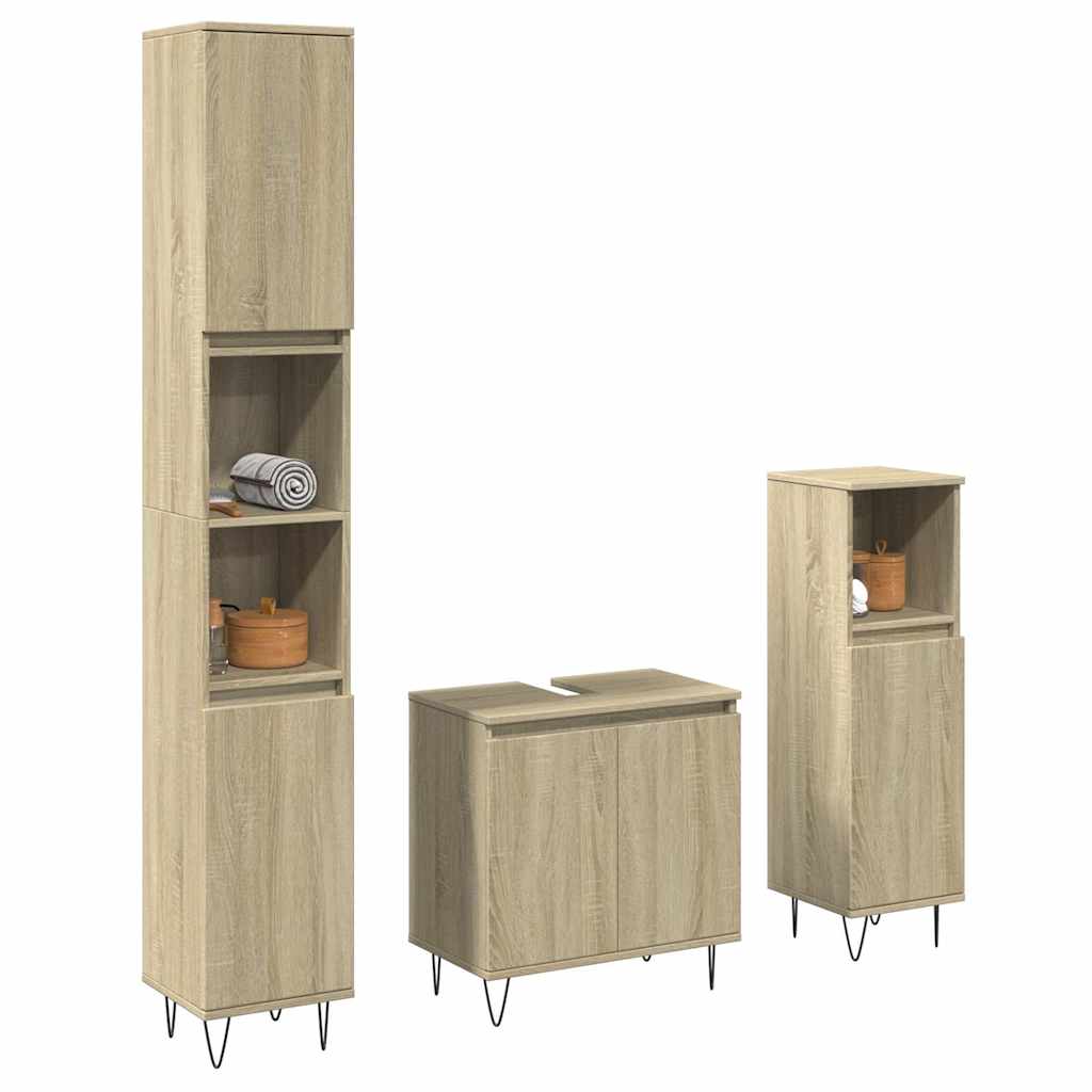 3 Piece Bathroom Furniture Set Engineered Wood Sonoma oak