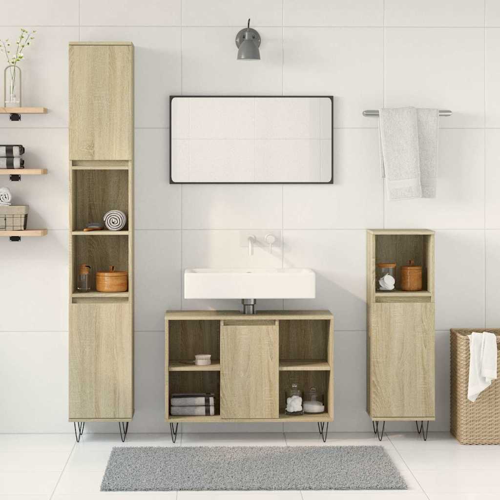 vidaXL 3 Piece Bathroom Furniture Set Sonoma Oak Engineered Wood 3