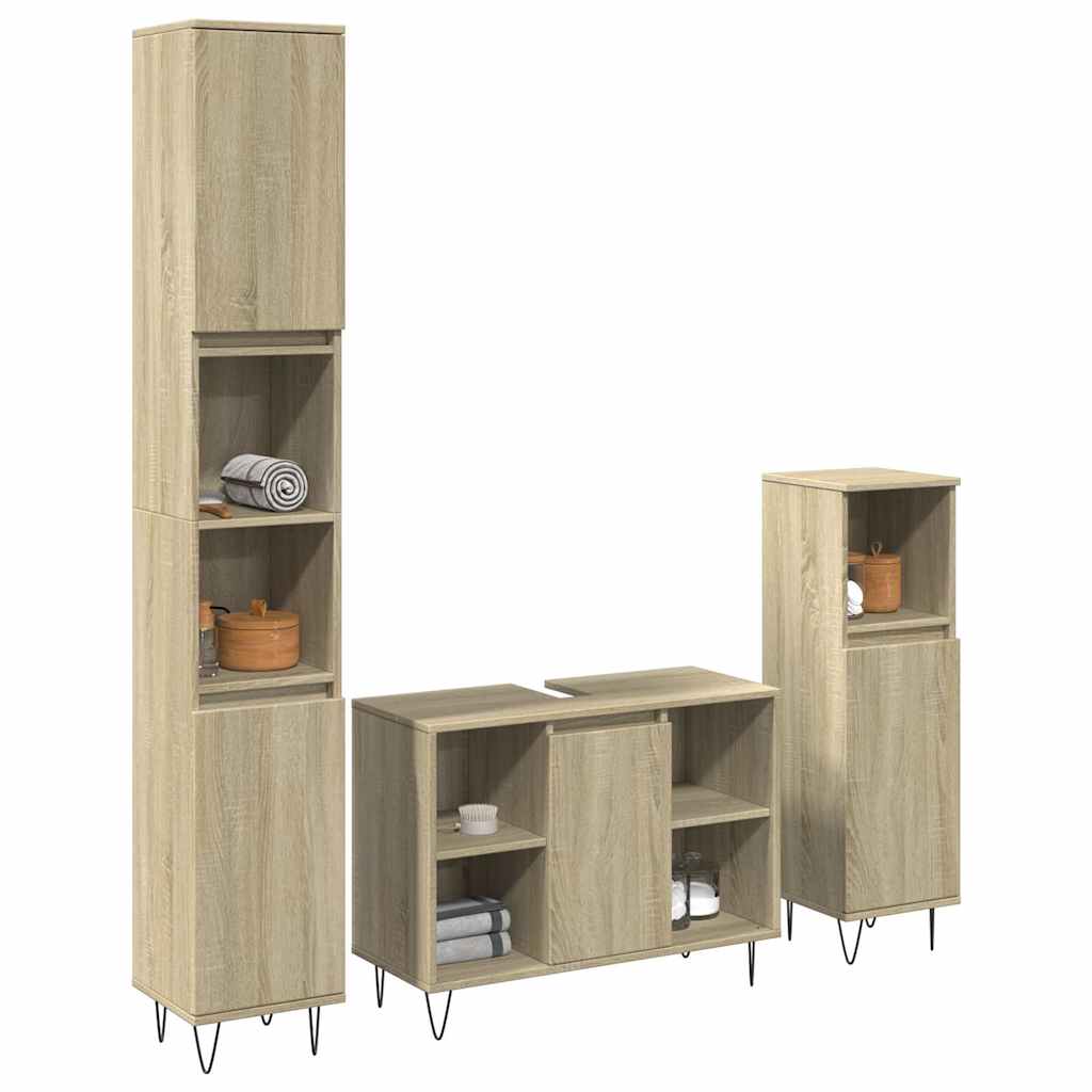 vidaXL 3 Piece Bathroom Furniture Set Sonoma Oak Engineered Wood 1