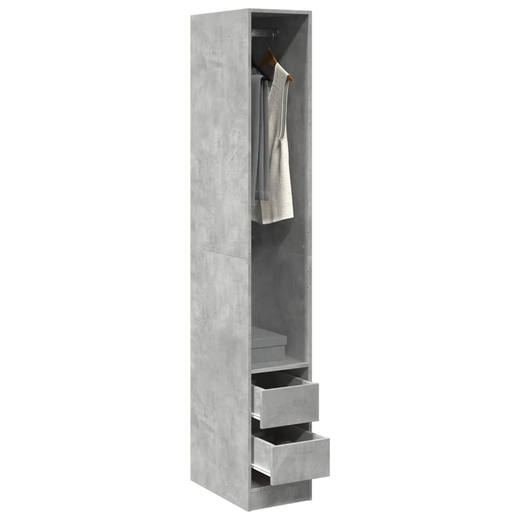 Wardrobe Engineered Wood 30 x 50 x 200 cm 2 Drawers Concrete grey