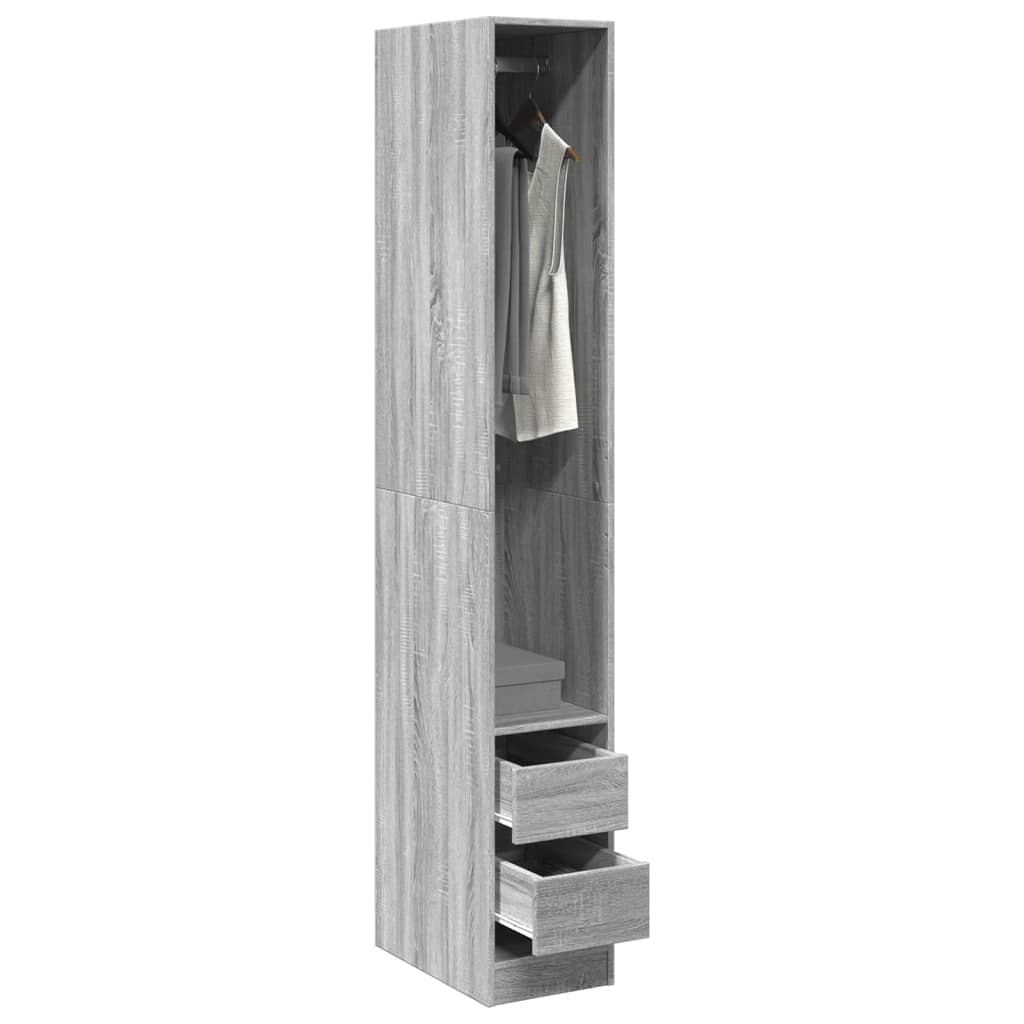 Wardrobe Engineered Wood 30 x 50 x 200 cm 2 Drawers Grey sonoma
