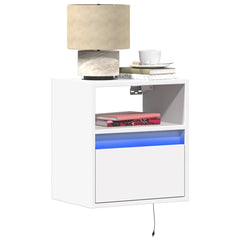 Wall-mounted Bedside Cabinets with LED Lights in White
