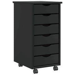 vidaXL Rolling Cabinet with Drawers "MOSS" Black Solid Wood Pine 2