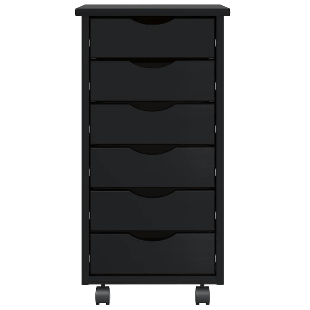 vidaXL Rolling Cabinet with Drawers "MOSS" Black Solid Wood Pine 3