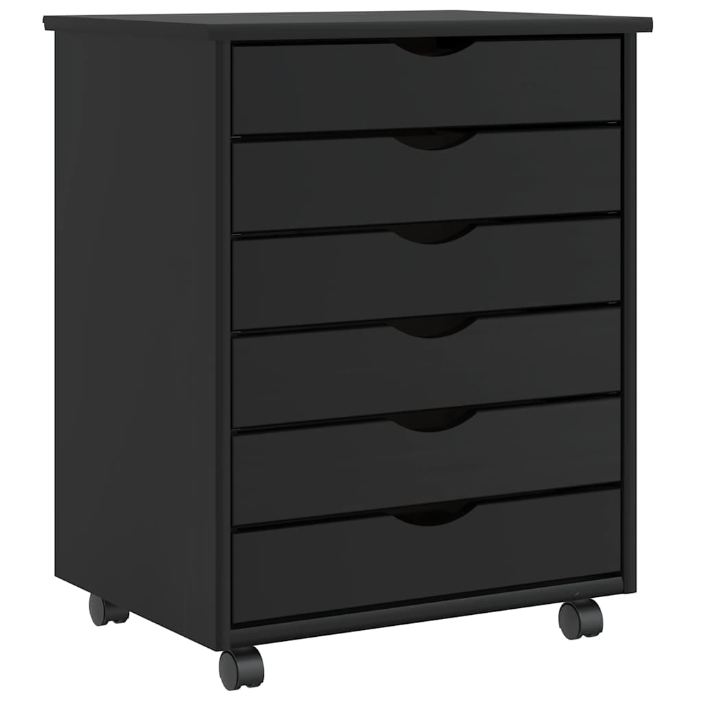 Rolling Cabinet with Drawers "MOSS" Black Solid Wood Pine, image 2