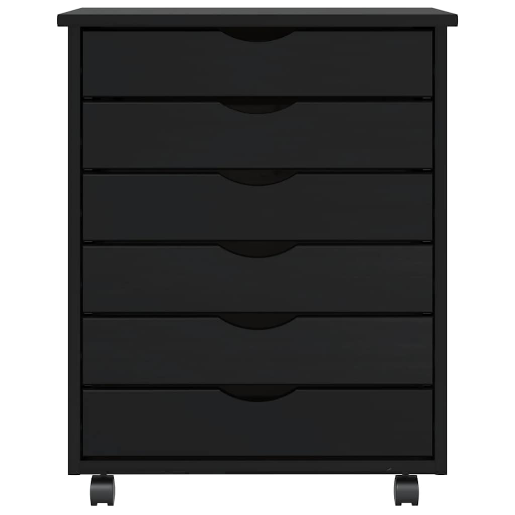 Rolling Cabinet with Drawers "MOSS" Black Solid Wood Pine, image 3