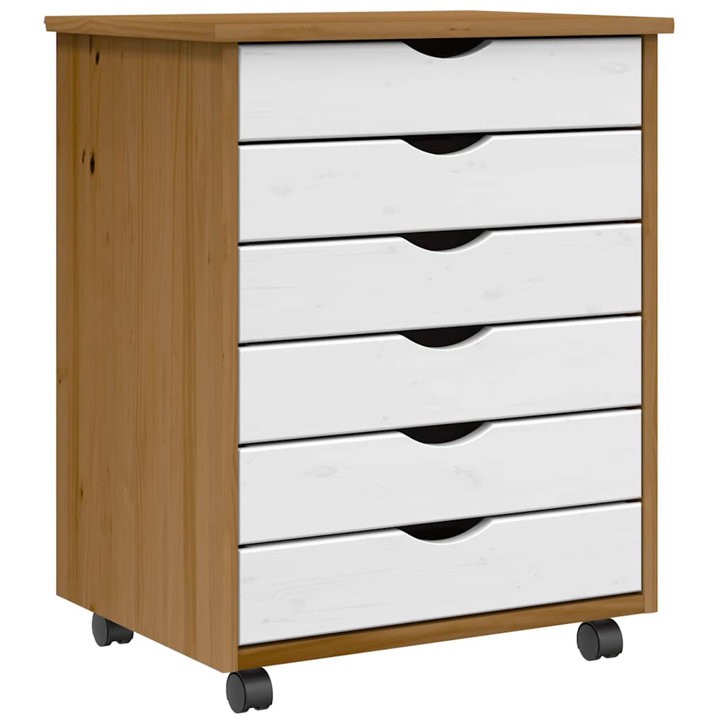 Rolling Cabinet with Drawers "MOSS" Honey Brown Solid Wood Pine, image 2