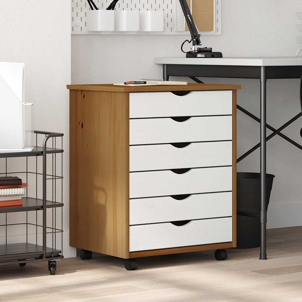 Rolling Cabinet with Drawers "MOSS" Honey Brown Solid Wood Pine