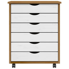 Rolling Cabinet with Drawers "MOSS" Honey Brown Solid Wood Pine, image 3