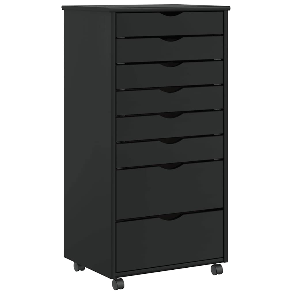 Rolling Cabinet with Drawers "MOSS" Black Solid Wood Pine, image 2