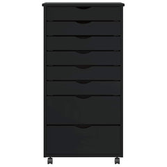 Rolling Cabinet with Drawers "MOSS" Black Solid Wood Pine, image 3
