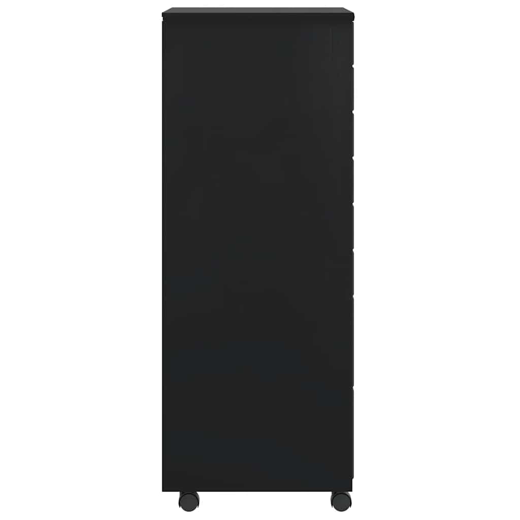 Rolling Cabinet with Drawers "MOSS" Black Solid Wood Pine, image 4