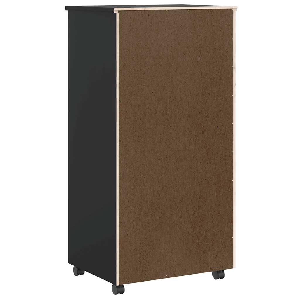Rolling Cabinet with Drawers "MOSS" Black Solid Wood Pine, image 5