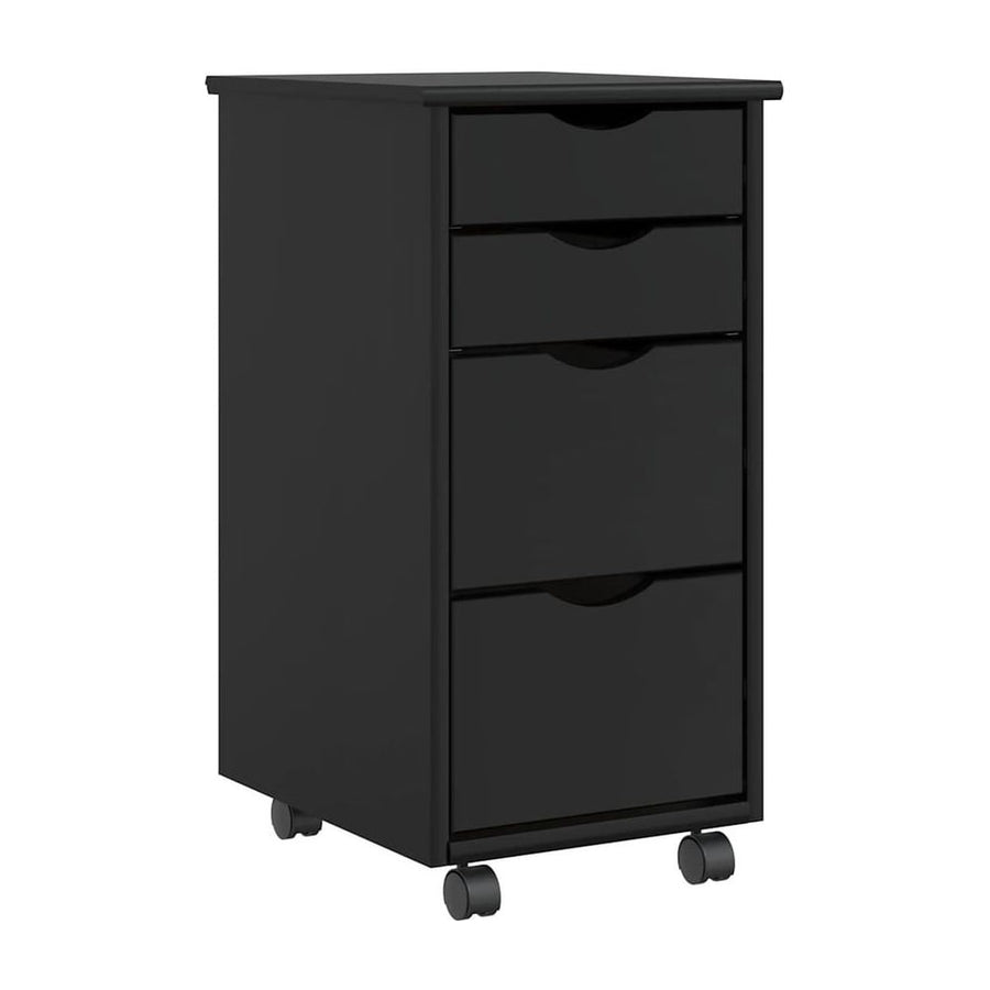 Rolling Cabinet with Drawers "MOSS" Black Solid Wood Pine