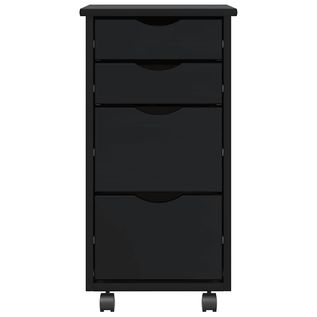 Rolling Cabinet with Drawers "MOSS" Black Solid Wood Pine, image 3