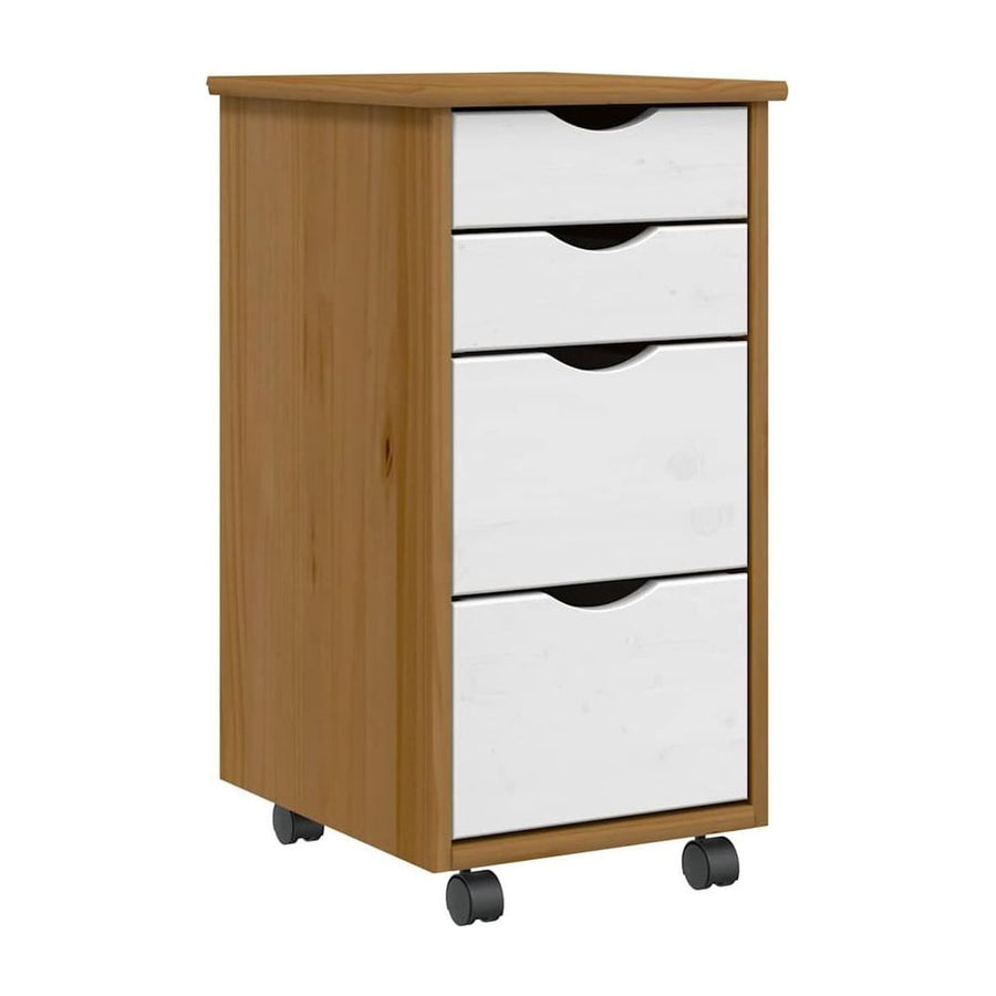 Rolling Cabinet with Drawers "MOSS" Honey Brown Solid Wood Pine