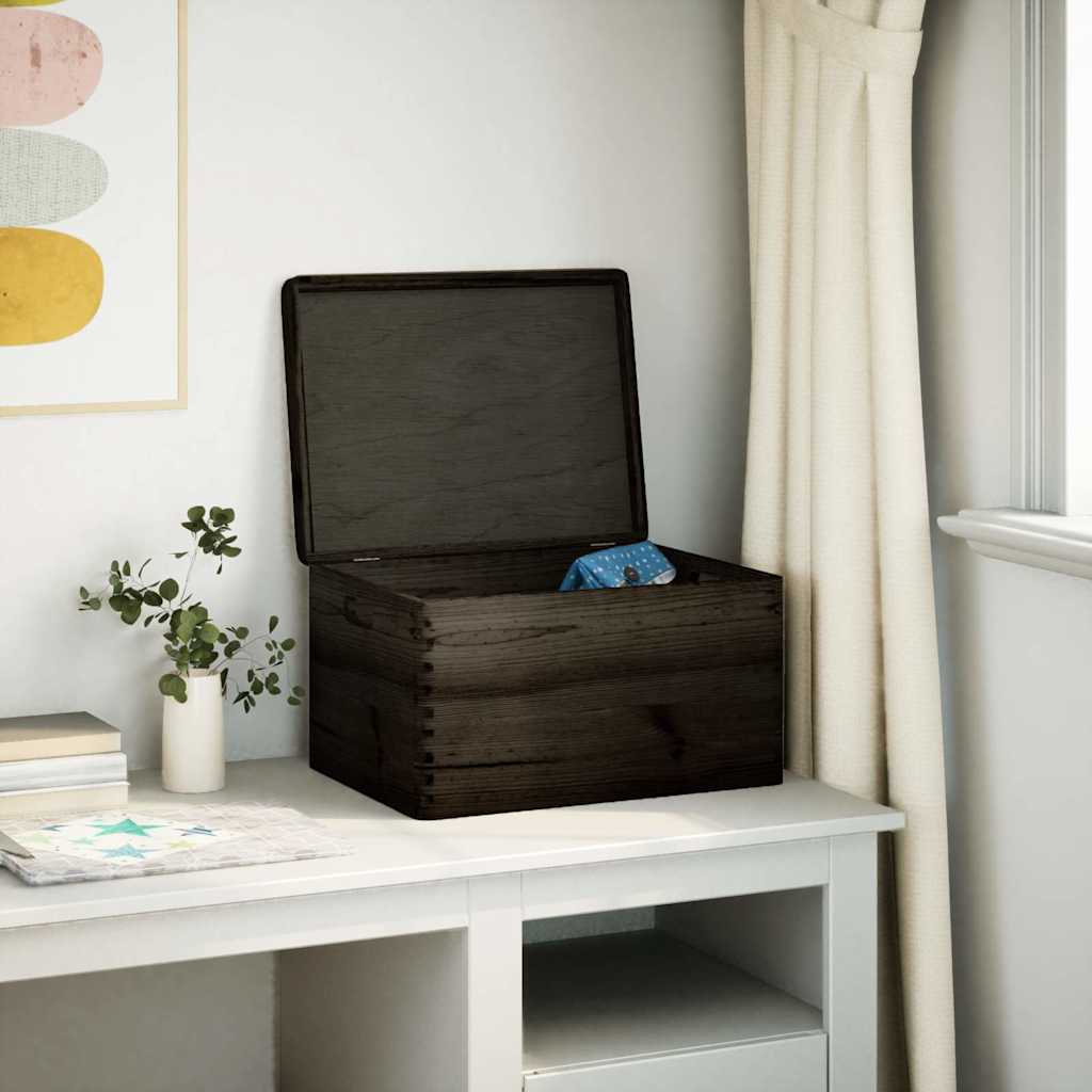 vidaXL Wooden Box with Lid and Handles Black 40x30x23cm Solid Wood Pine 3