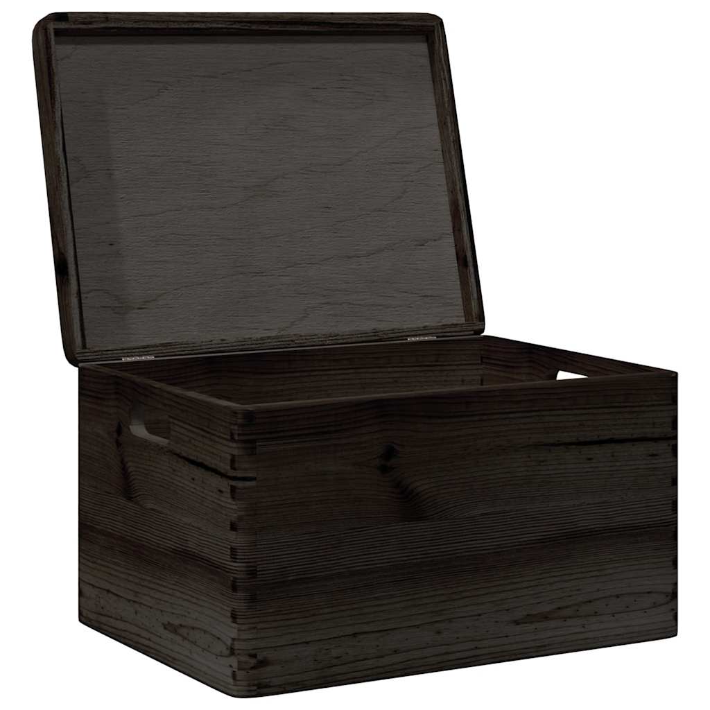 vidaXL Wooden Box with Lid and Handles Black 40x30x23cm Solid Wood Pine 5