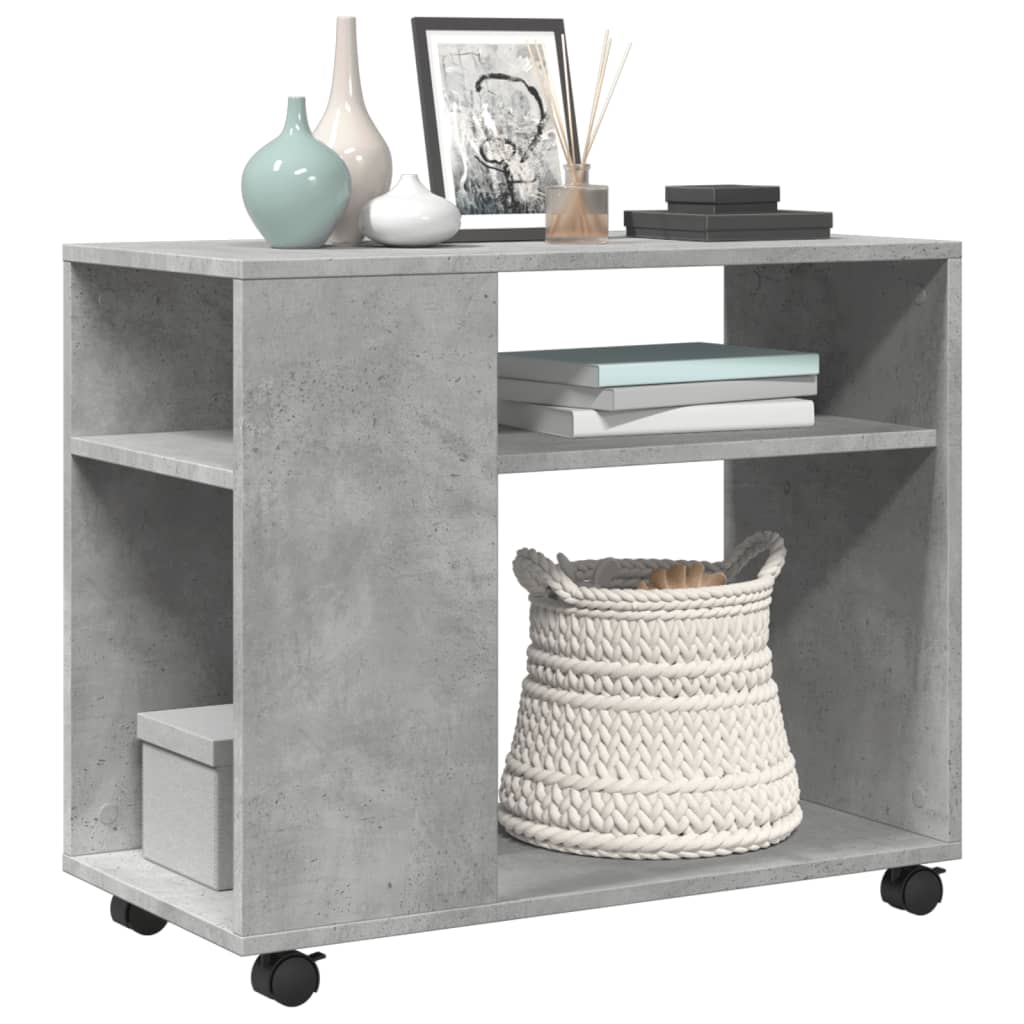 vidaXL Side Table with Wheels Concrete Grey 70x35x60 cm Engineered Wood 4