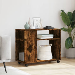 vidaXL Side Table with Wheels Smoked Oak 70x35x60 cm Engineered Wood 3