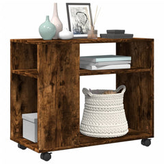 vidaXL Side Table with Wheels Smoked Oak 70x35x60 cm Engineered Wood 4