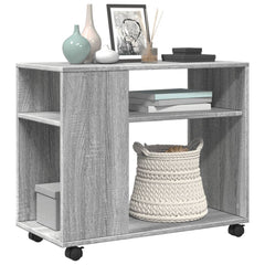 vidaXL Side Table with Wheels Grey Sonoma 70x35x60 cm Engineered Wood 4
